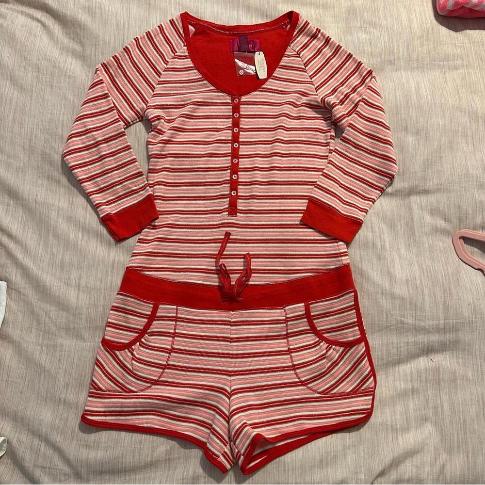 Victoria’s Secret Pink & Red Striped One Piece Romper Sleepwear Pajamas